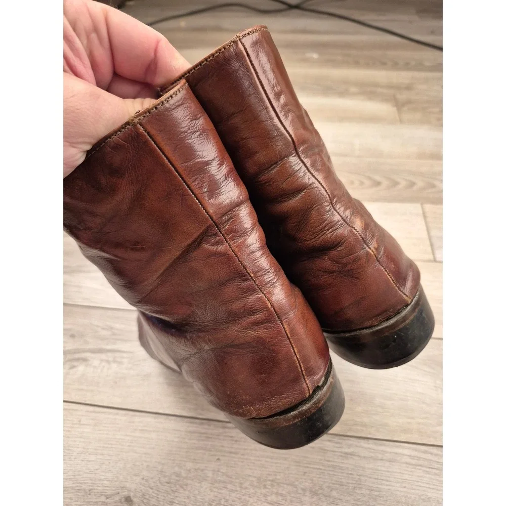Florsheim‎ Imperial Brown Leather Side Zip Duke Bike Toe Dress Boots Sz 14 D VTG